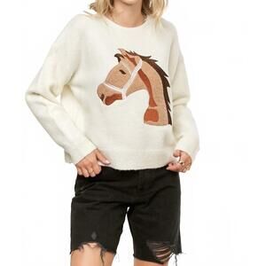 NEW ADORA embroidered horse knit sweater in ivory